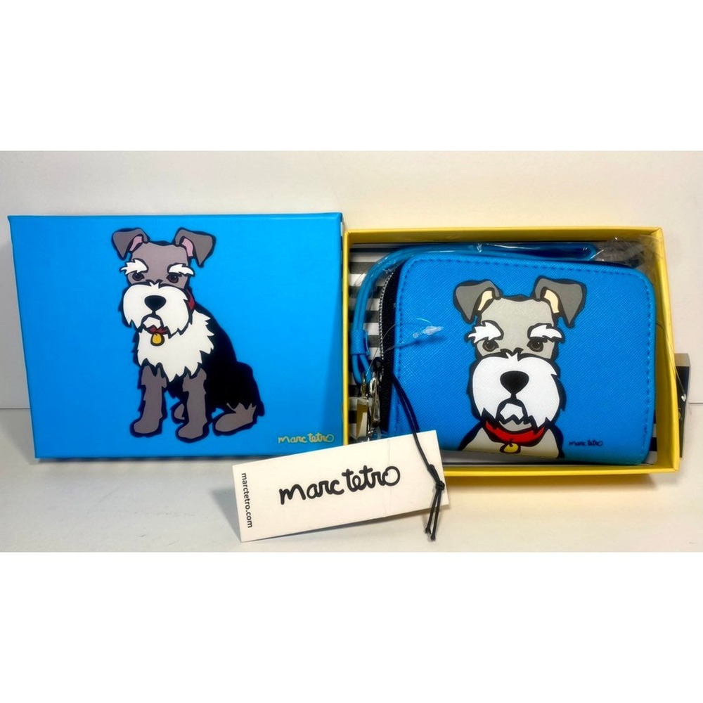 Marc Tetro Miniature Schnauzer Zip Wallet Blue Dog Puppy Wristlet NIB